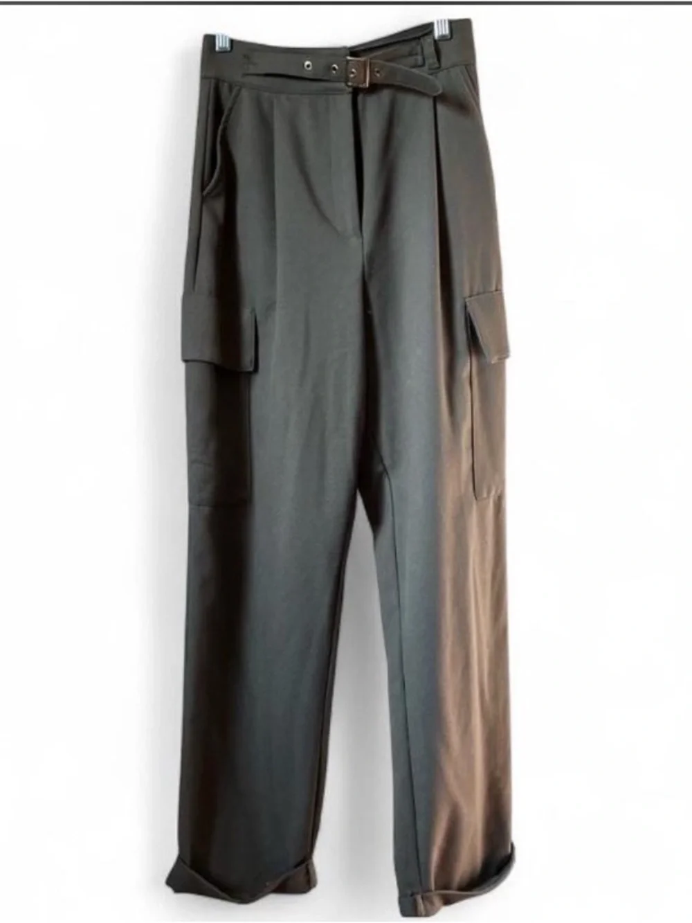 Zara Army Green Cropped Wide Leg Cargo Pant Trousers size XS